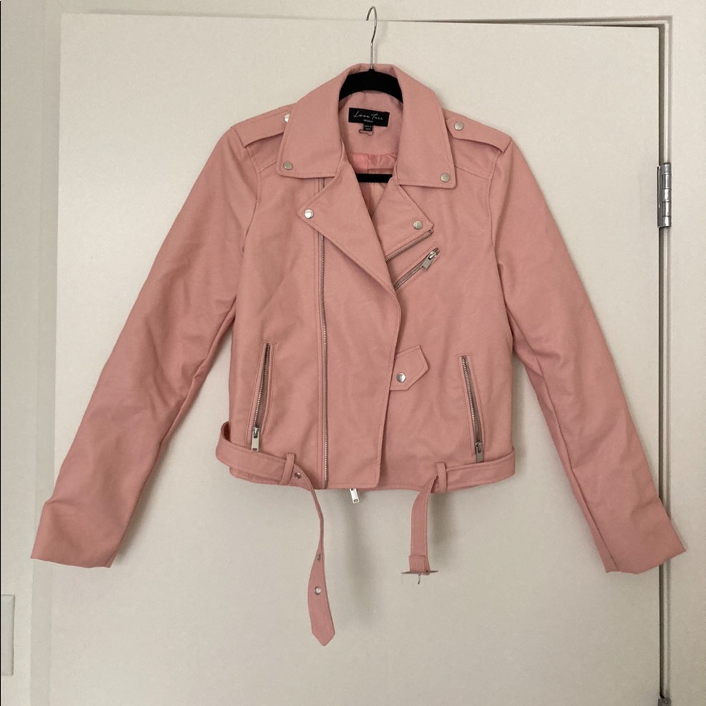 Pink Love Tree Faux Leather Jacket